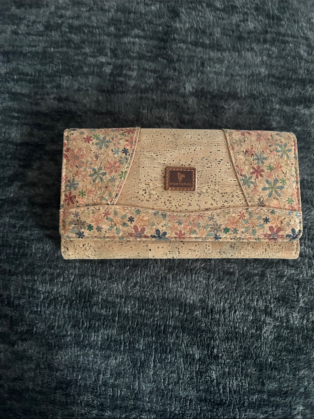 Floral Cork Wallet - Beige with Multicolor Flowers
